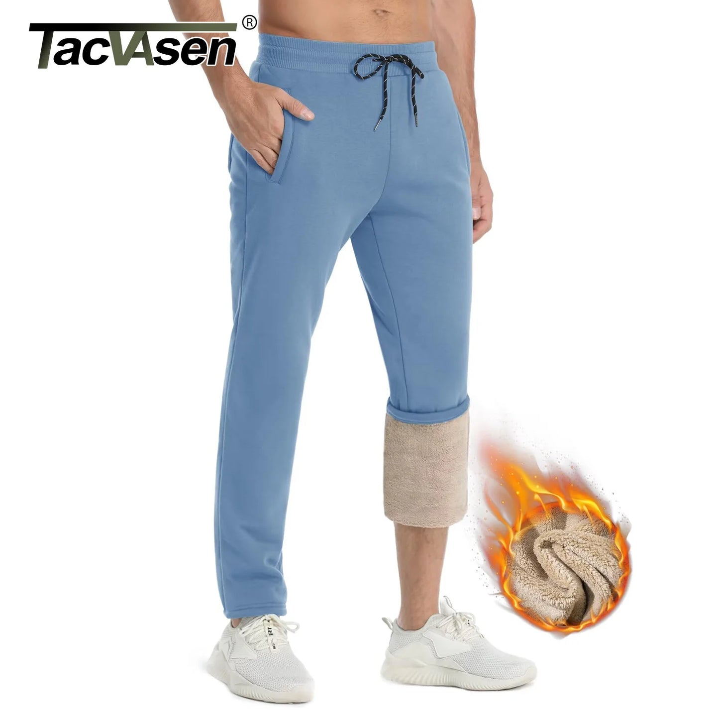 TACVASEN Winter Fleece Pants Mens Thicken Warm Thermal Trousers Drawstring Elastic Waist Jogging Pants Fitness Running Jogger