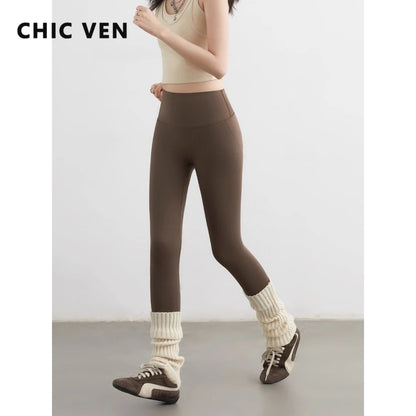 CHIC VEN Women Leggings Pants Solid High Waisted Stretch Yoga Pant Tights Fitness Elastic Running Sportswear Autumn Winter 2025