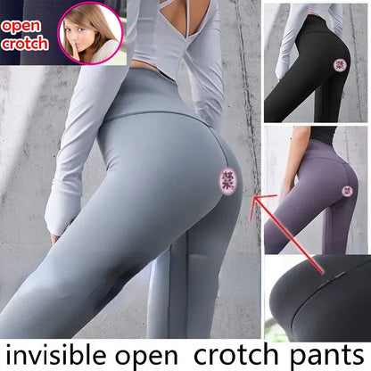 Women Open Crotch Pants Invisible Zipper Open Crotch Tight Leggings Yoga Pants Plus Size High Waist Couples Outdoor Trousers