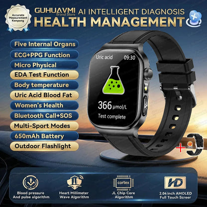 New Blood Lipids Uric Acid Blood pressure Smart Watch Men ECG+PPG Fitness Tracker Clock Heart Rate Bluetooth call Smart watches