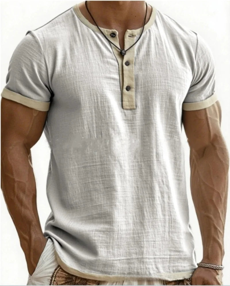 Summer 2025 Men's Fashion Cotton Sleeveless Fitness Casual Vest Color Block Trendy Button Decorated Loose Fit Sweat Wicking