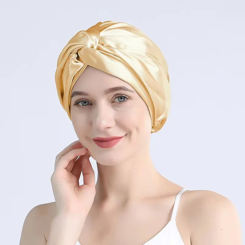 32 Momme 100% Mulberry Silk Sleep Cap Double Layer Night Bonnet Adjustable Elastic Hair Bonnet Anti-Frizz Hair Care Accessories