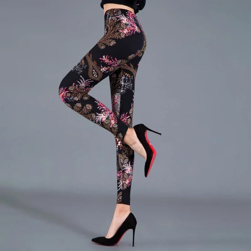 Women Floral Printed Exercise Colorful Peony Flower Female Elastic Leggins High Waist Pants Push Up Trousers Fitness Leggings