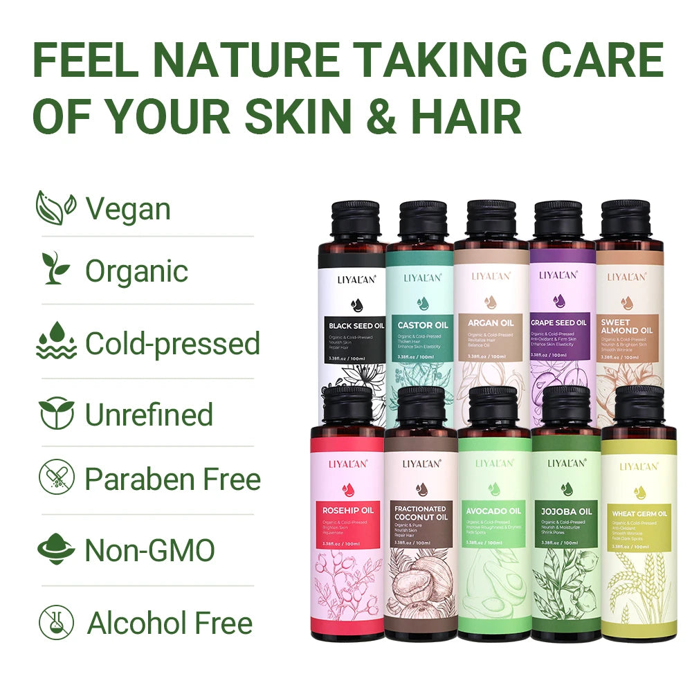 Pure Jojoba Oil Coconut Castor Hair Care Argan Sweet Almond Grape Rosehip Avocado Carrier Black Seed Wheat Germ Body Skin Care