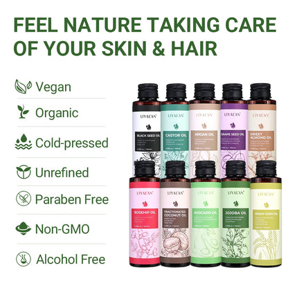 Pure Jojoba Oil Coconut Castor Hair Care Argan Sweet Almond Grape Rosehip Avocado Carrier Black Seed Wheat Germ Body Skin Care
