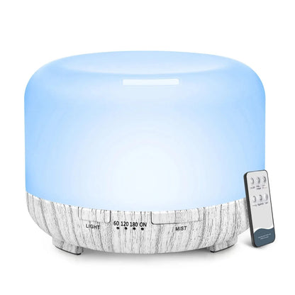 500ML Aroma Diffuser Wood Grain Color, 5V 2A USB Power Essential Oil Aromatherapy Diffuser with Remote Control for Home Office