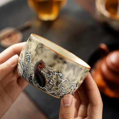 150ML Ru Kiln Dragon Master Cup Household Tea Cup Handmade Tea Bowl Smelling Cup Teaset Supplies Ornaments