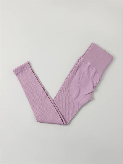 Sexy Ribbed Women Leggings Push Up Tummy Control Fitness Legging Slim High Waist Leggins Booty Lifting Seamless Fitness Tights