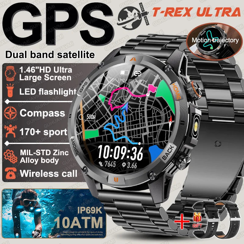 New T-Rex3 Ultra Dual band GPS Tracker Smart Watch Compass 10ATM Waterproof Sports fitness BT call Outdoors Military Smartwatch