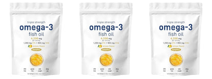 Triple Strength Omega 3 Fish Oil Supplements 4200mg Per Serving 120 Softgels Lemon Flavored Burpless EPA