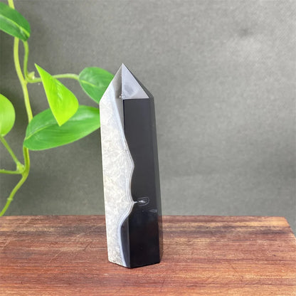 Black Agate Crystal Tower Natural Gem Obelisk Exquisite Home Decoration Ornament Rare Material for Relaxation And Energy