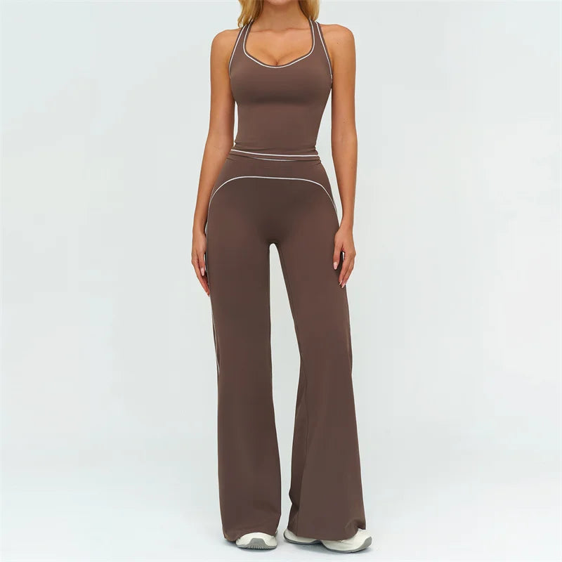 TRY TO BN Women's Tracksuit Yoga Sets Sports Vest Contrasting Color High Waisted Leggings Fitness Two Pieces Running Gym Clothes