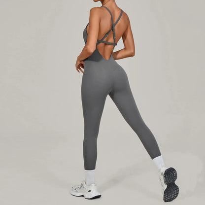 Female Jumpsuit One Pieces Fitness Overalls Body Sexy Bodysuit Sports Jumpsuit Sportswear Purple Woman Clothing Elegant Backless