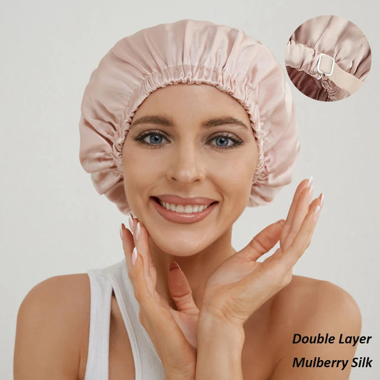 22 Momme 100% Mulberry Silk Bonnet for Sleeping Women, Adjustable Double Layer Silk Hair Wrap for Sleeping Hair Care