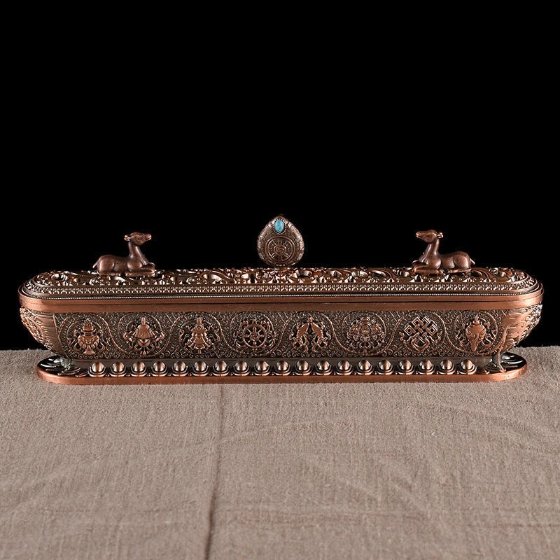 Sanskrit Incense Stick Burner Alloy Buddhist Tibetan Indoor Golden Meditation Engraving Temples Smoke Supply Furnace Ornaments