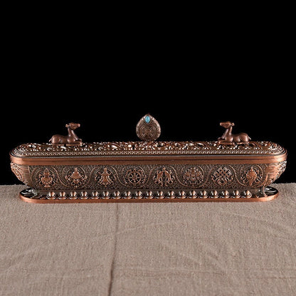 Sanskrit Incense Stick Burner Alloy Buddhist Tibetan Indoor Golden Meditation Engraving Temples Smoke Supply Furnace Ornaments