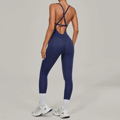 Female Jumpsuit One Pieces Fitness Overalls Body Sexy Bodysuit Sports Jumpsuit Sportswear Purple Woman Clothing Elegant Backless