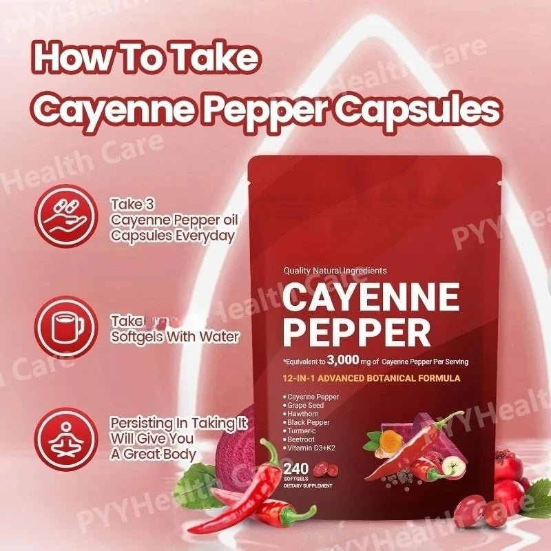 Cayenne Pepper Softgels with Grape Seed Beetroot Turmeric Vitamins D3 K2 E Herbal Supplement