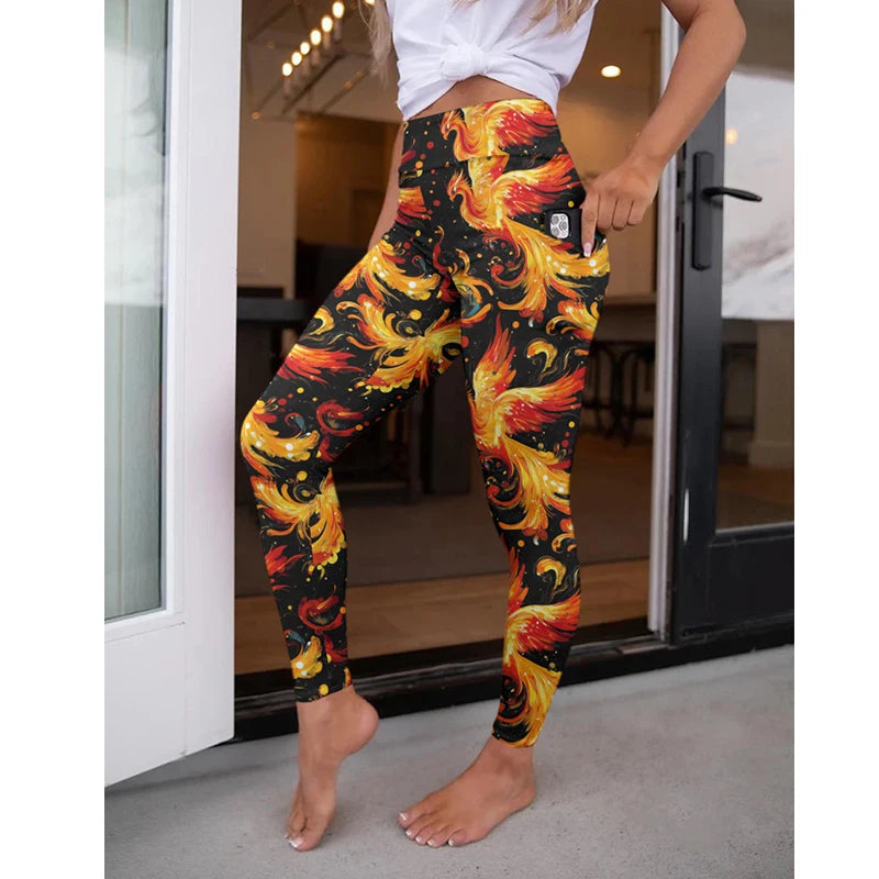 LETSFIND New Arrival Women Pockert Elastic Pants Fashion High Waist 3D Digital Printing Stretch Fitness Sexy Girls Leggings