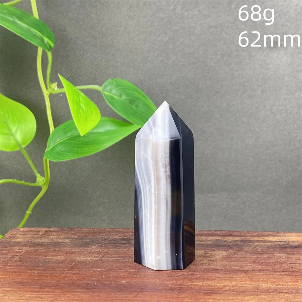 Black Agate Crystal Tower Natural Gem Obelisk Exquisite Home Decoration Ornament Rare Material for Relaxation And Energy