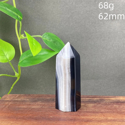 Black Agate Crystal Tower Natural Gem Obelisk Exquisite Home Decoration Ornament Rare Material for Relaxation And Energy