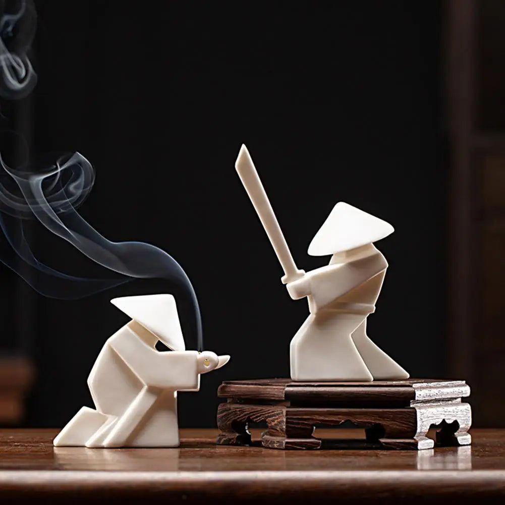 Incense Stick Burner Unique Delicate White Porcelain- Chinese Ceramic Samurai Censer Holder Home Decor Kung Fu Ceramic Sculpture