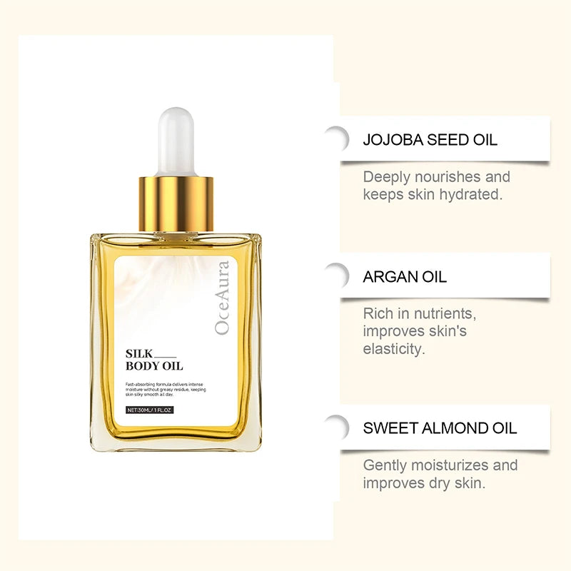 Deep Nourishing Silk Body Oil Soothing Repair Dry Skin Brightening Glow Non-greasy Fast Absorbing Hydrating Skin Care Oil