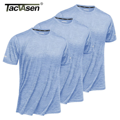 TACVASEN 3 Packs Quick Dry Summer T-shirts Reflective Stripe Men Running Fitness Tops Gym Training Shirt Breathable Sportswear