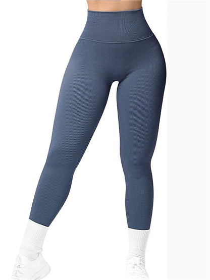 Sexy Ribbed Women Leggings Push Up Tummy Control Fitness Legging Slim High Waist Leggins Booty Lifting Seamless Fitness Tights