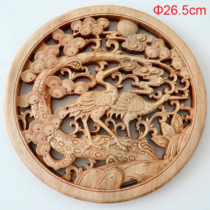 1PC Traditional Chinese Woodcarving Wall Hanging Camphor Wood 3d Exquisite Dragon Phoenix Flower Carving Craft Home Decoration