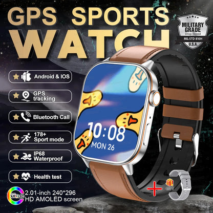 2025 New Outdoor Military GPS Smart Watch 2.01-inch AMOLED Screen BT Call 178+ Sport Mode IP68 Waterproof Smartwatches Man Women