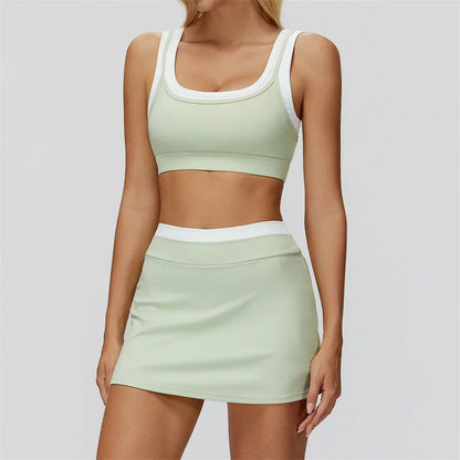 TRY TO BN Women's Tracksuit Yoga Shorts Skirt Tennis Sets Sports Two Pieces Ribbed Contrasting Color Running Fitness Gym Clothes