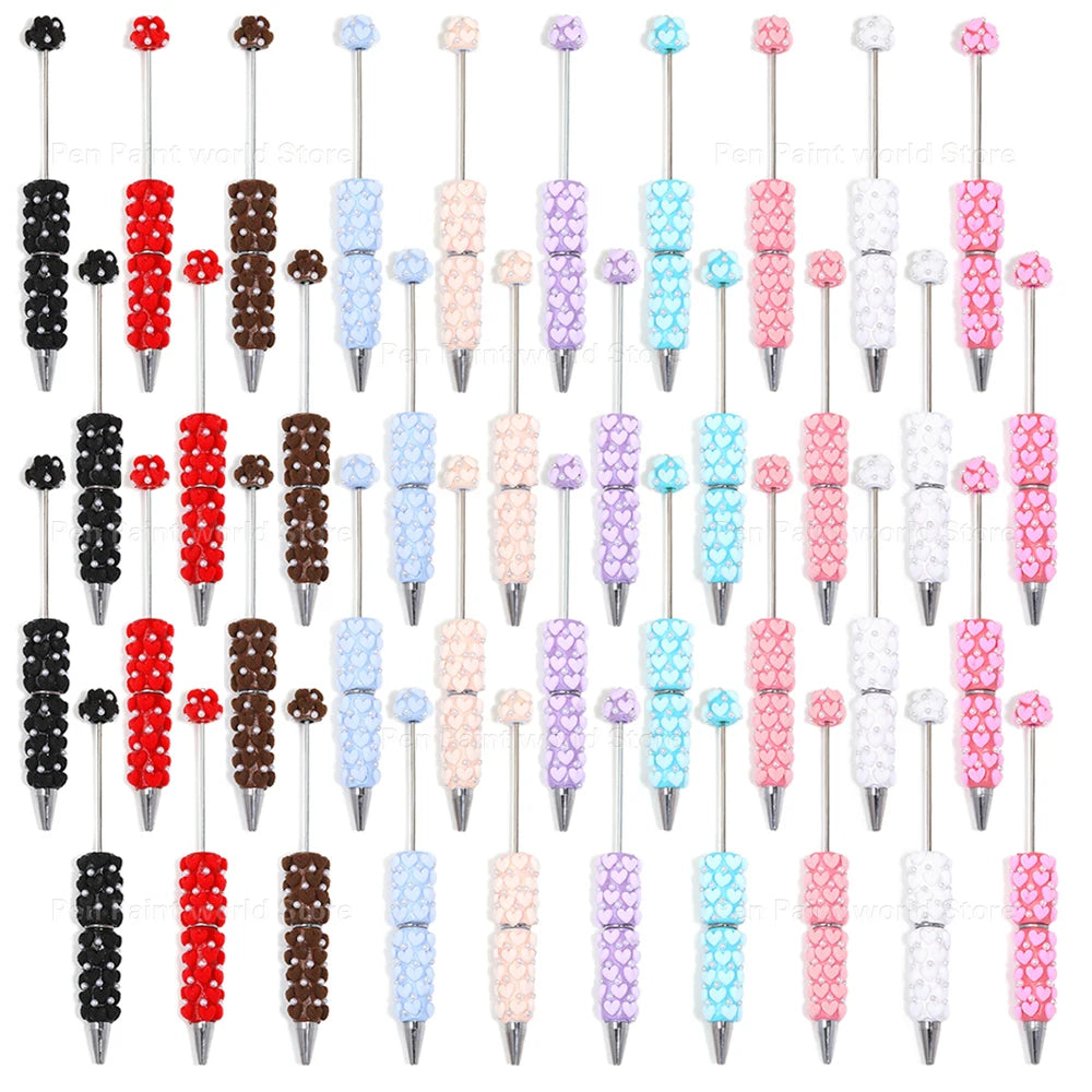 10-50Pcs DIY Clay Heart Bead Pen with Pearl Detail — Useful Ballpoint Pen for Journaling, Office, and Gifts