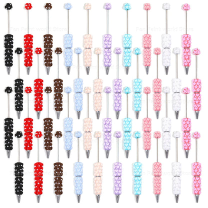 10-50Pcs DIY Clay Heart Bead Pen with Pearl Detail — Useful Ballpoint Pen for Journaling, Office, and Gifts