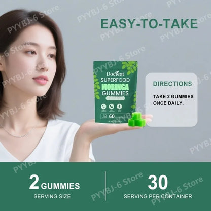 Superfood Moringa Gummies with Vitamin C D3 B12 Supports Immunity & Energy Rich in Antioxidants 60 Gummies Dietary Supplement