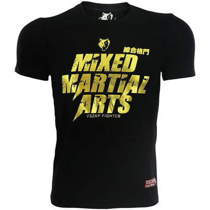 Vszap Muay Thai Comprehensive Fighting Boxing Golden Fitness T-shirt Men's Top Sports Casual Pure Cotton Stretch MMA Fight