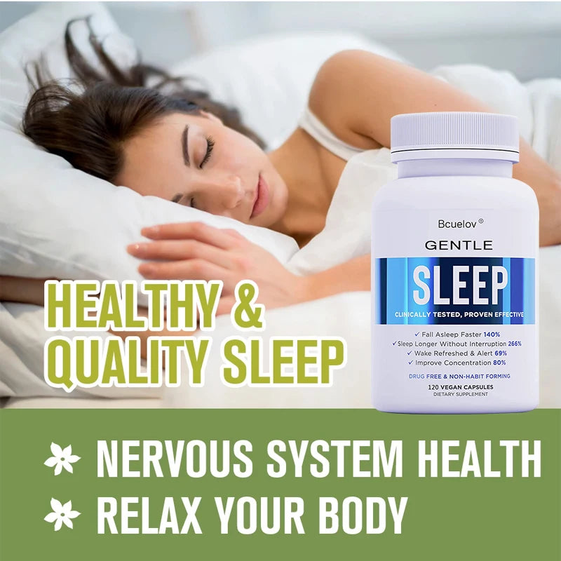 Bcuelov Natural Sleep Support Capsules - Non-Habit-Forming, Melatonin + GABA + Ashwagandha for Deeper Sleep & Relaxation