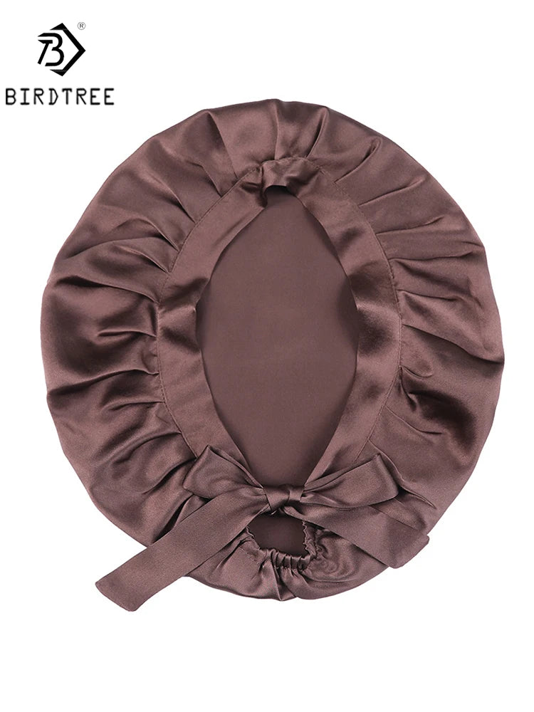 BirdTree 100% Real Silk Sleep Cap for Women, Hair Care Natural 19 Momme Silk Postpartum Hat, Night Bonnet with Tie T32101X