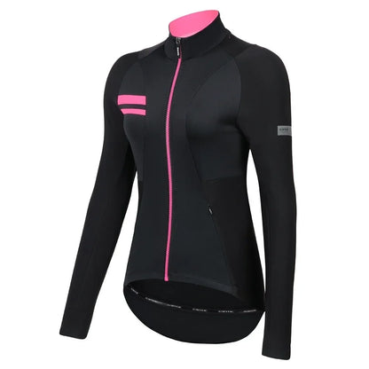 Santic Womens Fleece Bike Coat Winter Thermal Cycling Jackets Windproof Reflective Soft Shell MTB Bicycle Windbreaker Asian Size