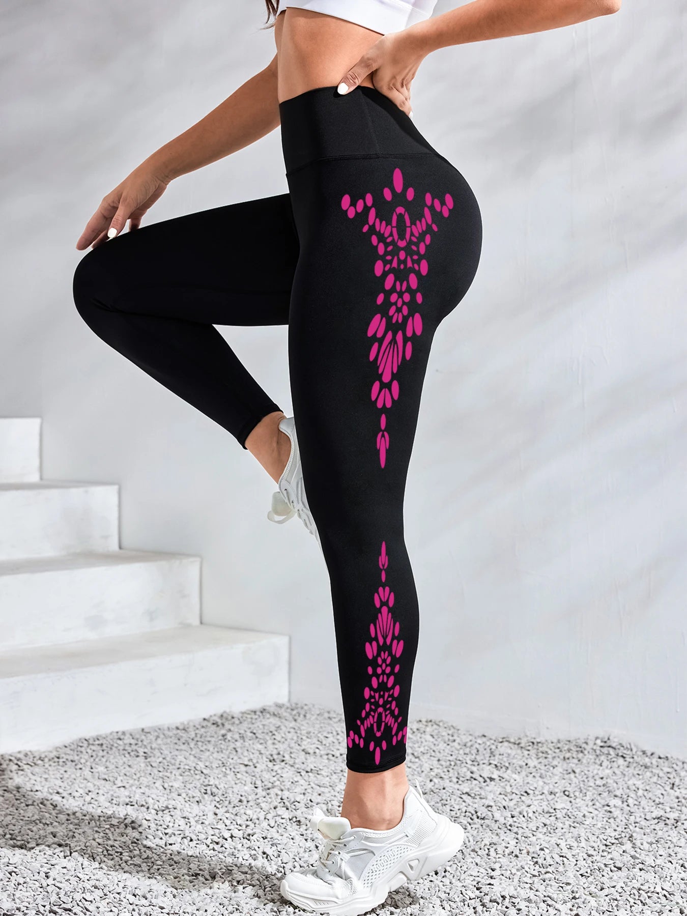 Women's Yoga Pants High-Waisted Printed Workout Tights, Moisture-Wicking Running Leggings for Fitnes