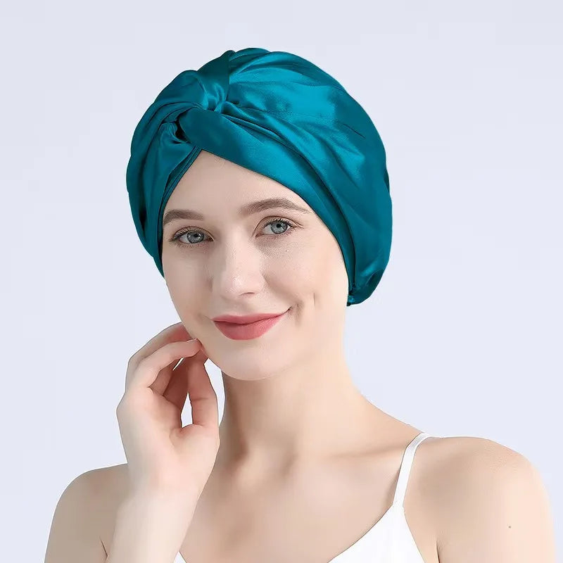 32 Momme 100% Mulberry Silk Sleep Cap Double Layer Night Bonnet Adjustable Elastic Hair Bonnet Anti-Frizz Hair Care Accessories