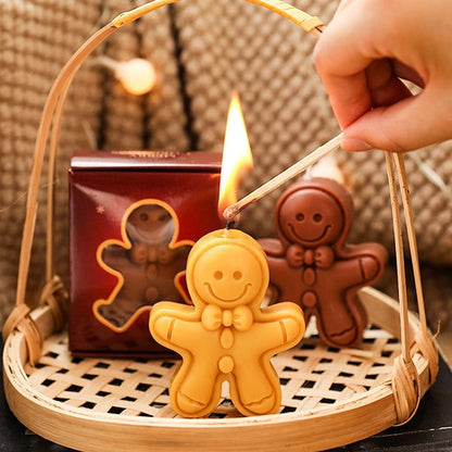 Bow Fat Round Gingerbread Man Silicone Soywax Candle Mold Handmade Christmas Plaster Resin Mold DIY Winter Aromatherapy Souvenir