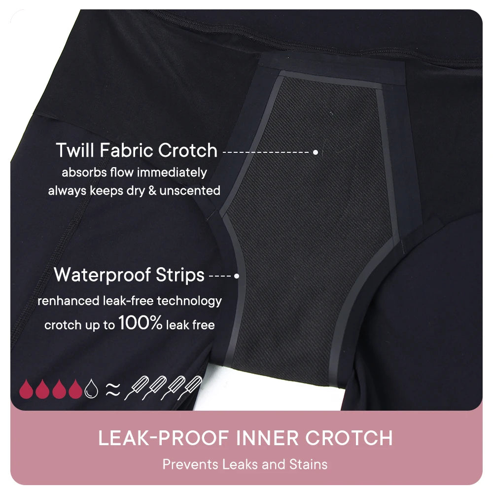 Women Period Yoga Pants with Pockets High Waist Leakproof Elastic Soft Menstrual Leggings for Workout Running Yoga