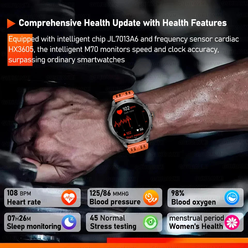 1.75-inch Built-in GPS Professional Outdoor SmartWatch New 50 Meter Waterproof dive Flashlight Bluetooth Call Smart Watches men
