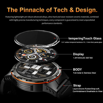 2024 New Military Smartwatch IP68 Waterproof outdoor Sports Fitness tracker health monitor BT call 365nm UV+ infrared