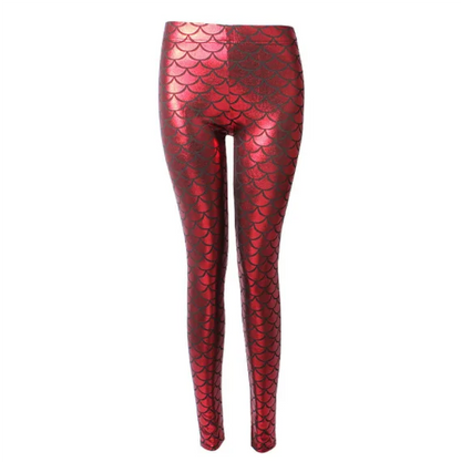 Woman Mermaid Fish Scale Leggings Slim Skinny Leggings Multicolor Printing Spring Summer Running Gym Stretchy Pants Trousers