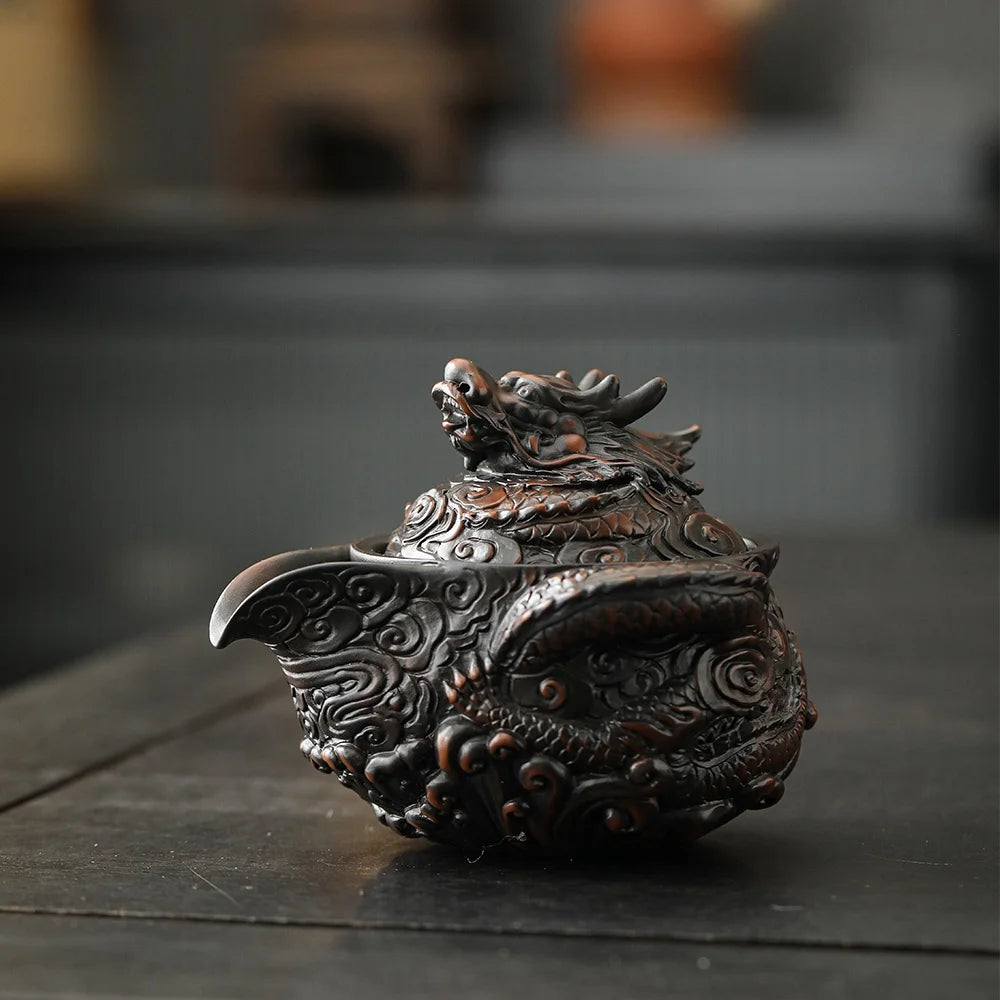Jianshui Clay Purple Pottery Carving Dragon Teapot Hand Painted Antique Relief Teapot Household Teapot Kungfu Tea Set Kettle