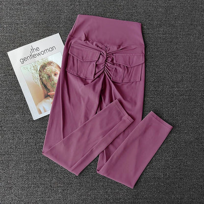 TRY TO BN Fitness Yoga Pants Sports Stretch Leggings Back Pockets Women High Waist Push Up Leggings Workout Running Gym Clothing