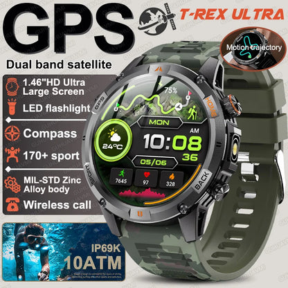 New T-Rex3 Ultra Dual band GPS Tracker Smart Watch Compass 10ATM Waterproof Sports fitness BT call Outdoors Military Smartwatch