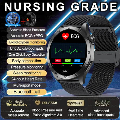 2025 New Nursing Grade Smart Watch ECG+PPG Blood Lipid Blood pressure Uric Acid HD Bluetooth Call Clock Health Smart Watch Men